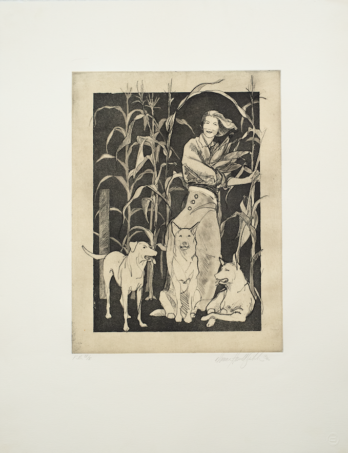 Howell-Sickles, Donna, Cowgirl with Three Dogs